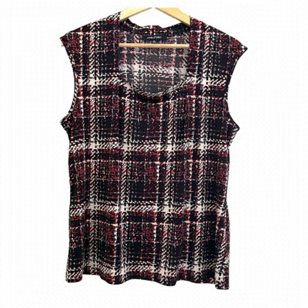 3/$20 ❤️ JONES Studio Black Red Abstract Cap Sleeve Top US XL